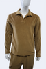 mannequin wearing a copper colored velour polo shirt