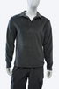 mannequin wearing a grey collared long sleeve shirt