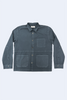 Dark blue shirt with button details on a light blue background