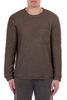 Brown sweater worn by a person on a white background