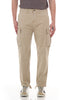 Beige cargo pants worn by a person on a white background
