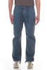 Blue cargo pants worn by a person on a white background