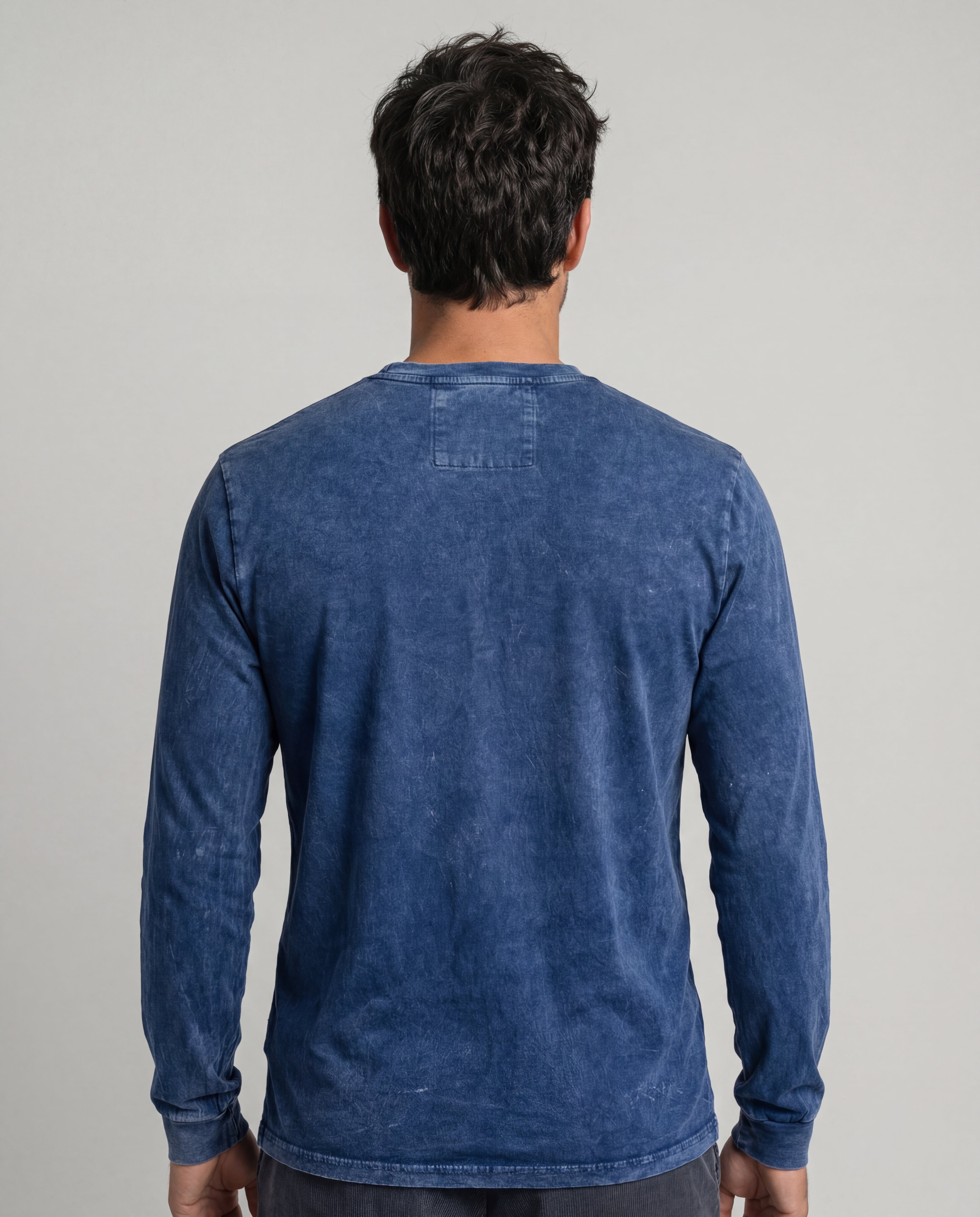 Henley Acid Wash Tee - Navy