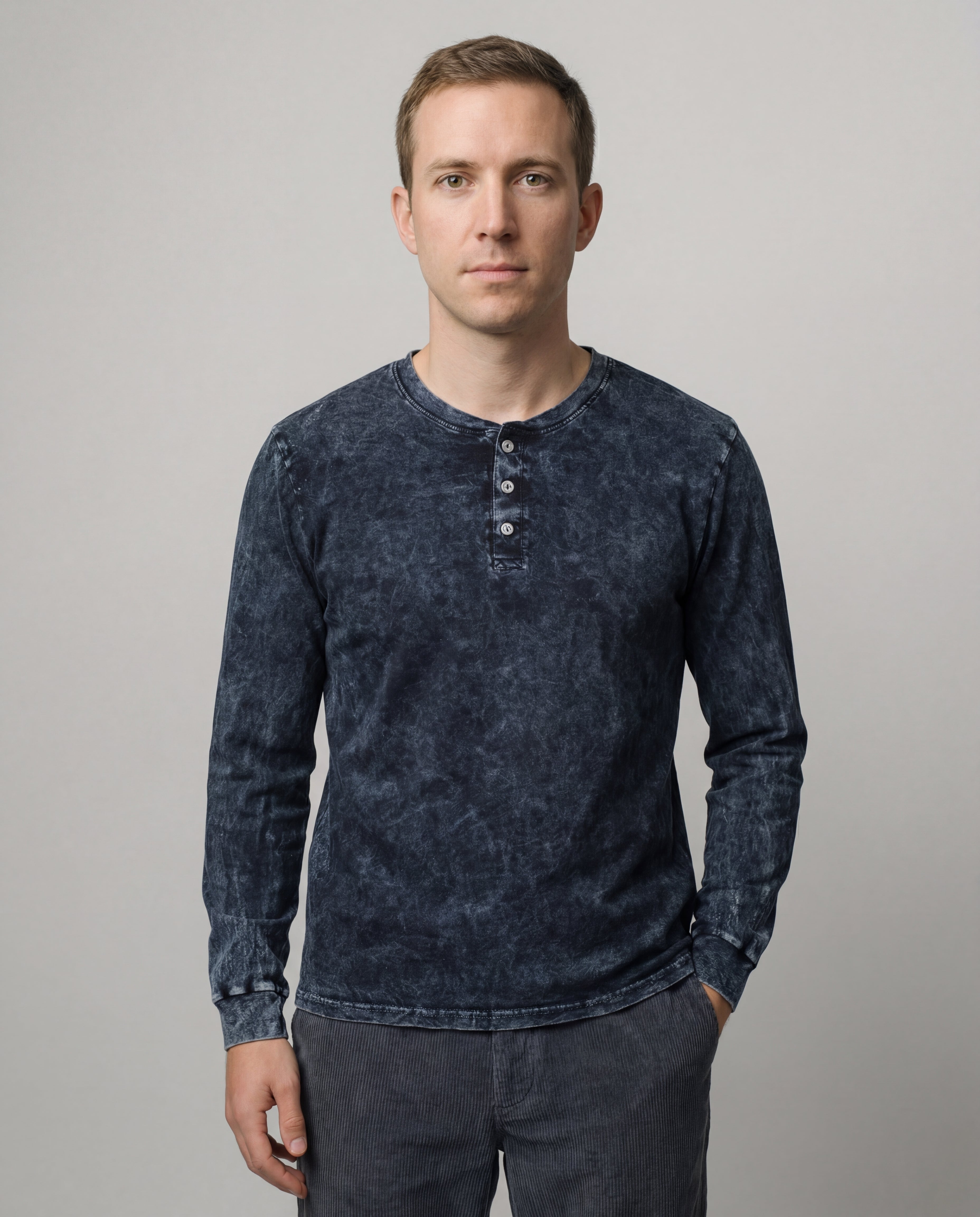 Henley Acid Wash Tee - Black