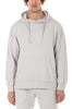 Man wearing a light gray hoodie and pants on a white background