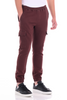 Maroon cargo jogger pants worn by a person on a white background