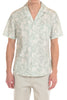 Man wearing a light green patterned shirt on a white background