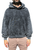 Person wearing a gray acid-wash hoodie on a white background