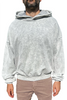 Man wearing a gray tie-dye hoodie on a white background