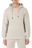 Person wearing a beige hoodie and pants on a white background