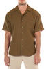 gauze short sleeve shirt in ochre on model