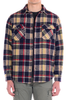 plaid shirt jacket in navy/red