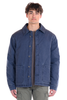 blue puffer jacket in blue on model
