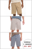 Three different styles of shorts worn by a person on a white background with promotional text.