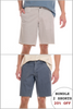 Two pairs of shorts shown side by side with a promotional offer at the bottom.
