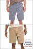 Two pairs of shorts shown side by side with promotional text.