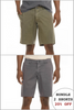 Two pairs of shorts shown side by side with a promotional offer on a white background.