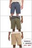 Three pairs of shorts in different colors with a promotional offer on a white background.