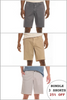 Three pairs of shorts displayed vertically with a promotional offer on a white background.