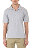 Man wearing a light gray polo shirt with a pocket on a white background