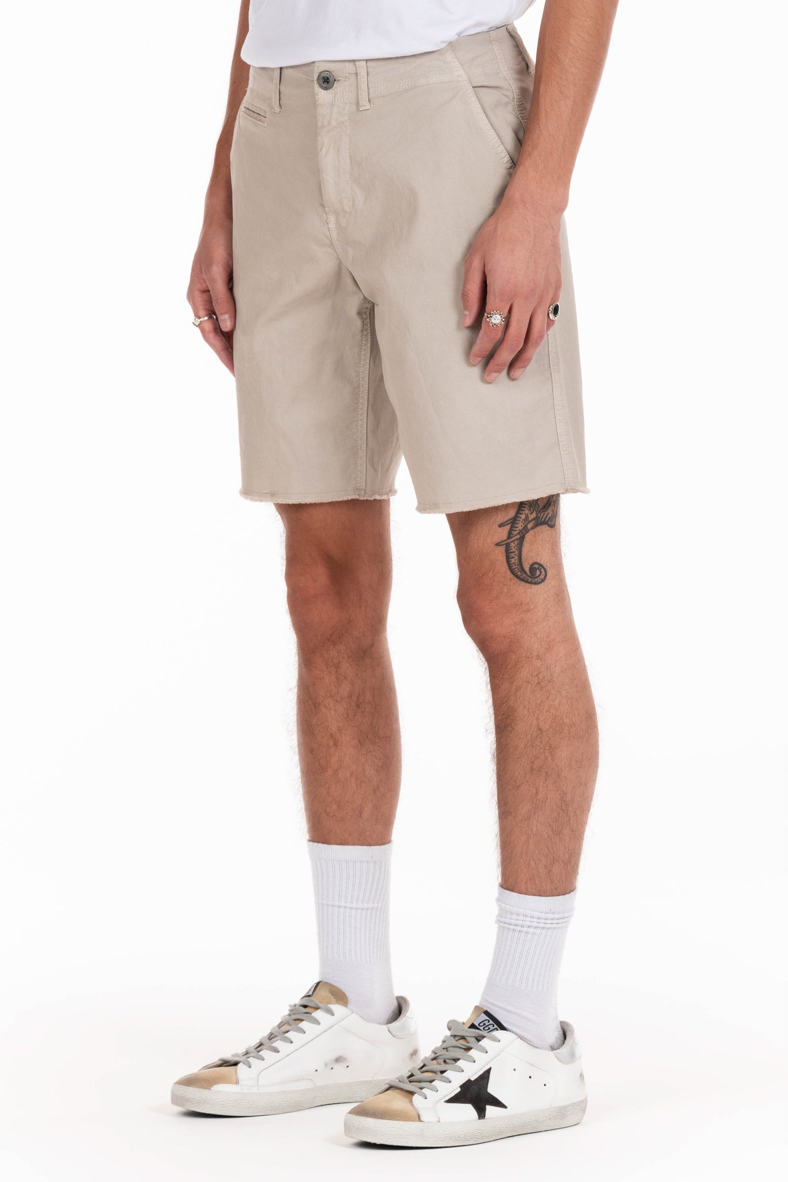 Original Paperbacks Brentwood Chino Short in Bone on Model Cropped Side View