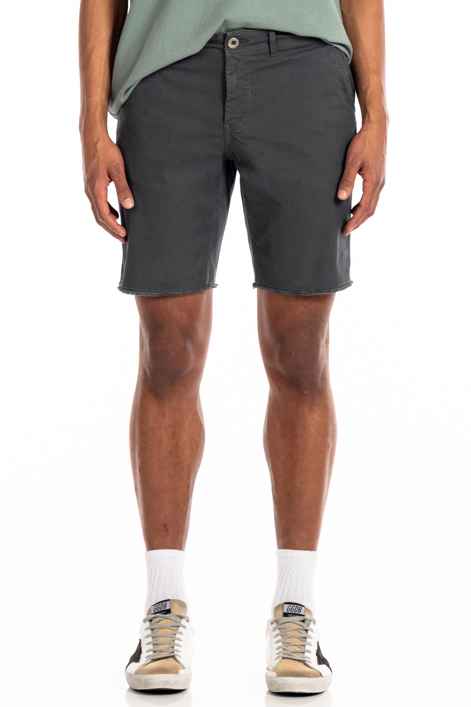 Original Paperbacks Brentwood Chino Short in Gunmetal on Model Cropped Front View