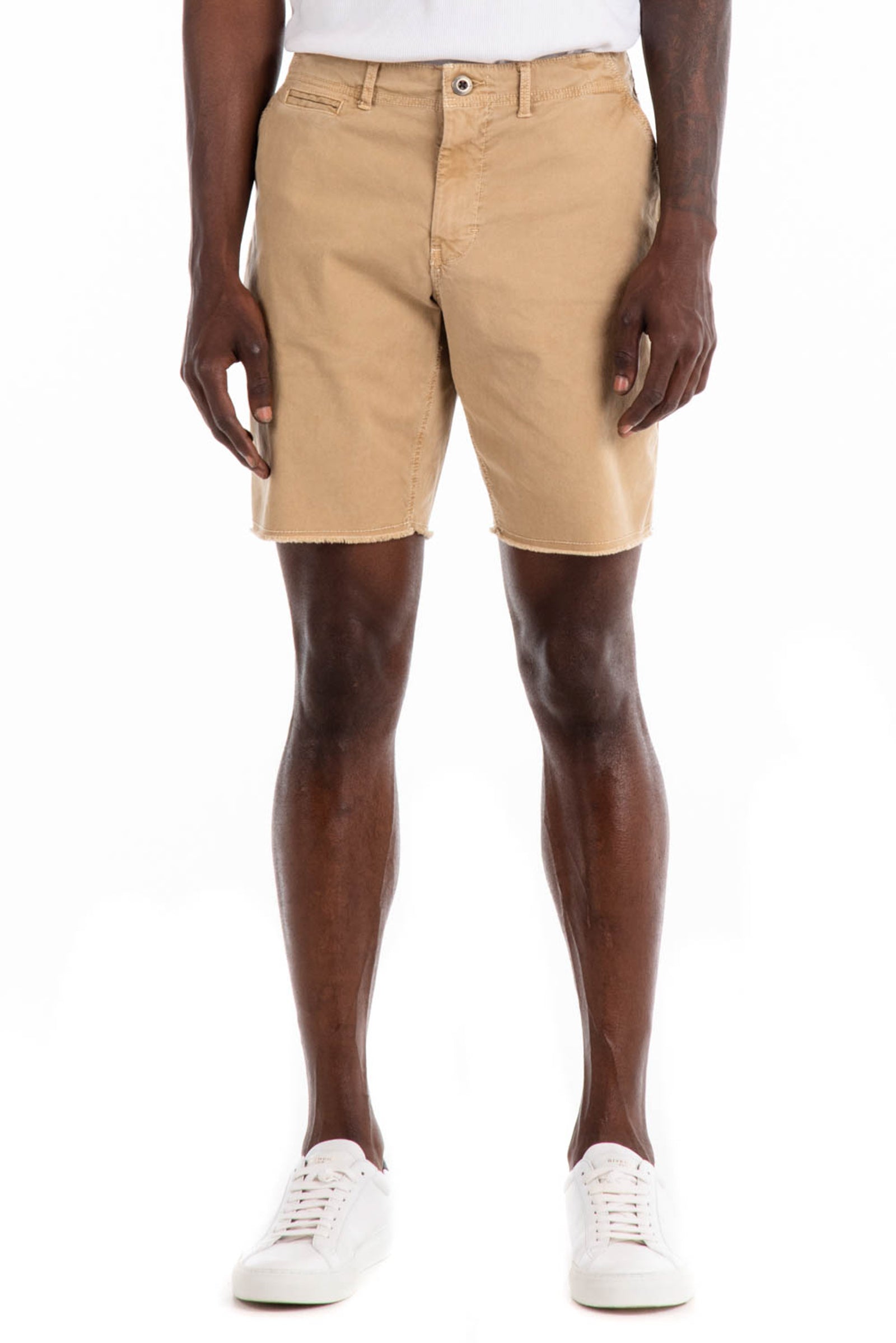 Original Paperbacks Brentwood Chino Short in Khaki on Model Cropped Front View