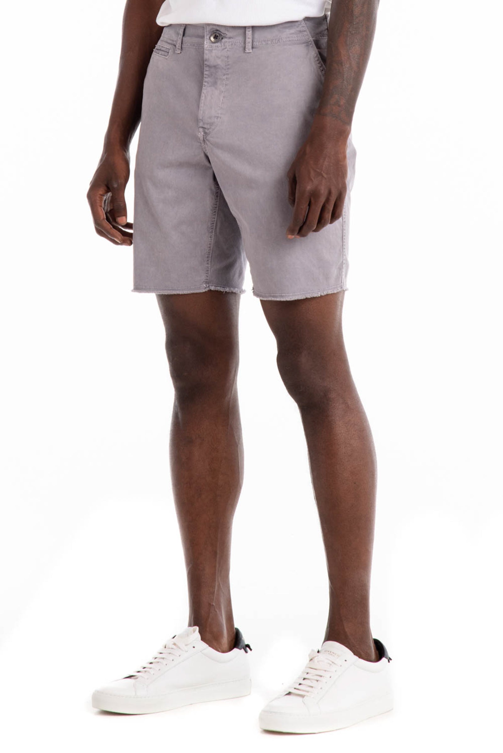 Original Paperbacks Brentwood Chino Short in Light Grey on Model Cropped Side View