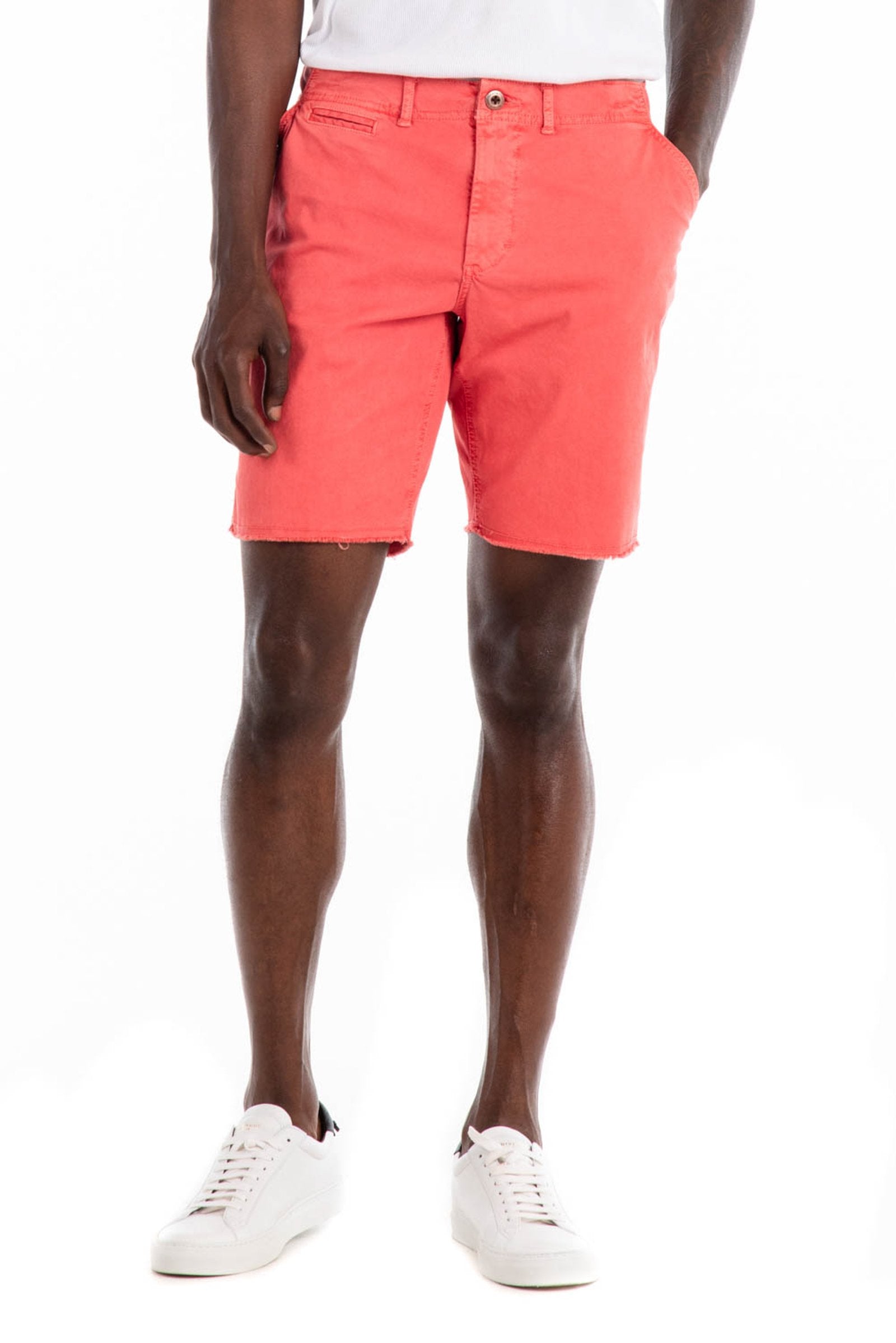 Original Paperbacks Brentwood Chino Short in Persimmon on Model Cropped Styled View