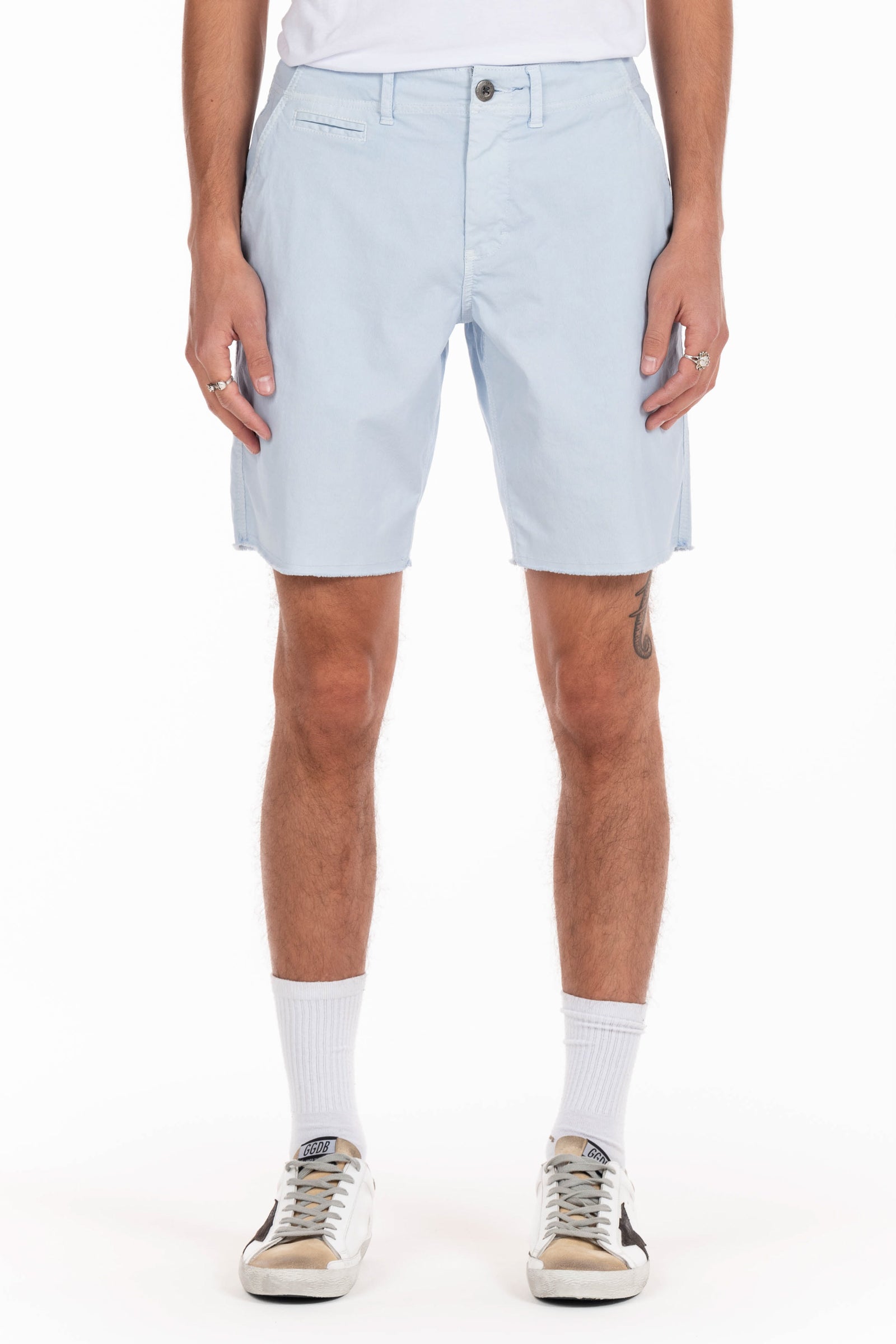 Original Paperbacks Brentwood Chino Short in Waterfall on Model Cropped Front View