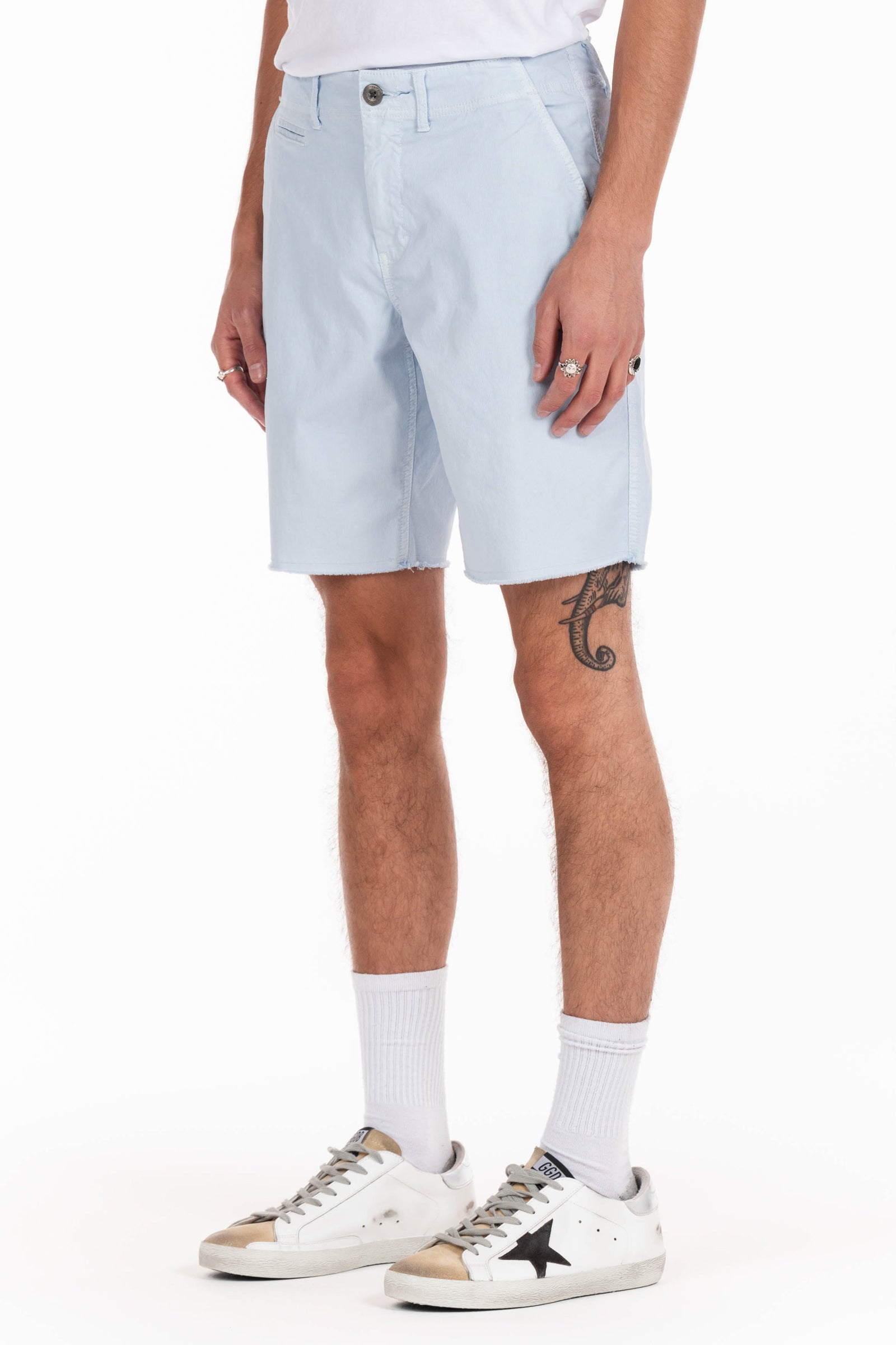 Original Paperbacks Brentwood Chino Short in Waterfall on Model Cropped Side View