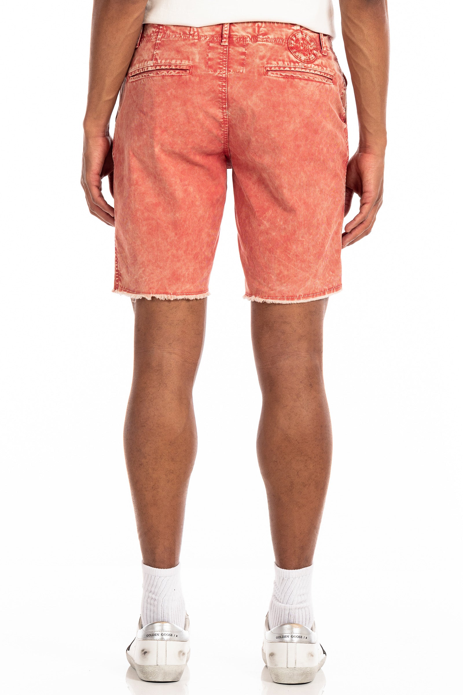 Original Paperbacks Brentwood Mineral Chino Short in Tangerine on Model Cropped Back View