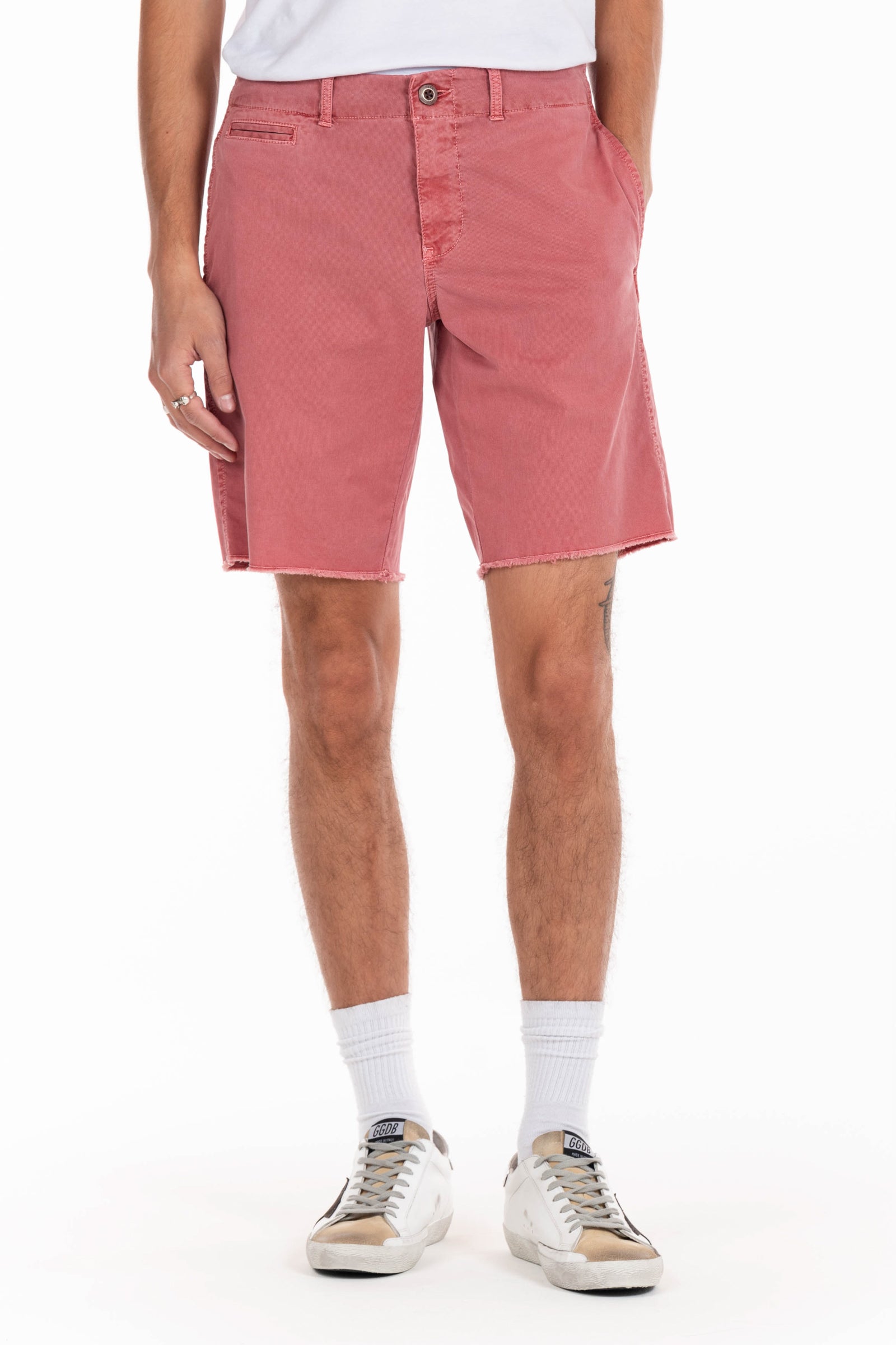 Original Paperbacks Rockland Chino Short in Berry on Model Cropped Styled View