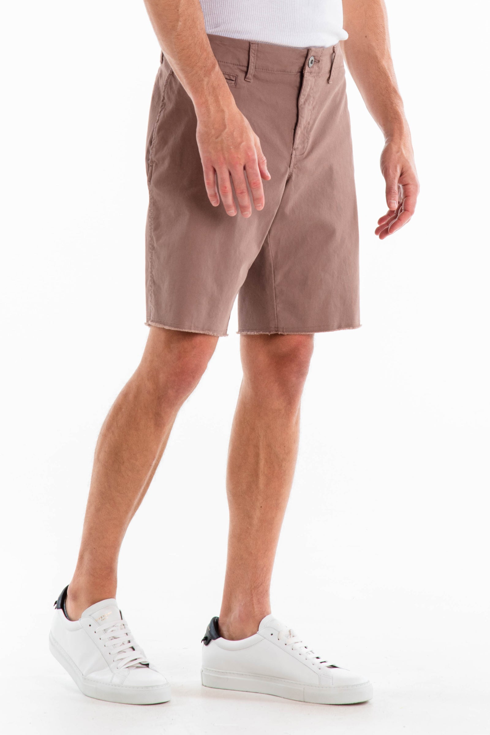 Original Paperbacks Rockland Chino Short in Chocolate on Model Cropped Side View