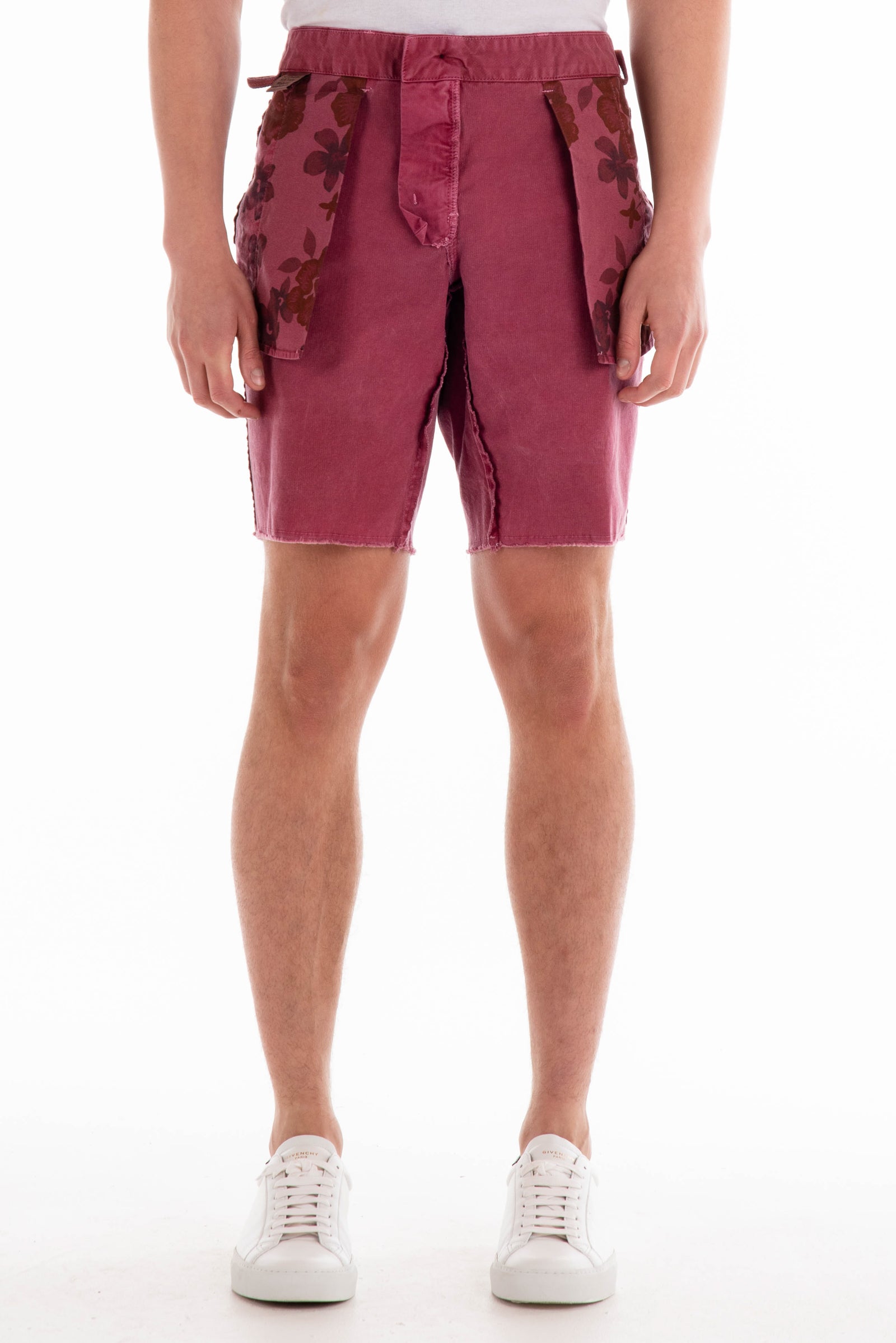 Original Paperbacks Rockland Chino Short in Crushed Berry on Model Cropped Inside Out Pocket Front View