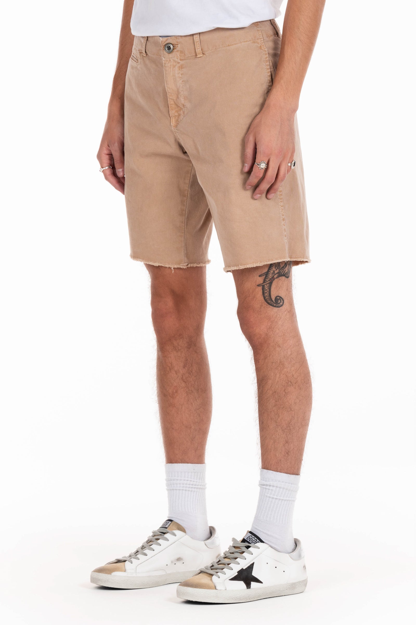 Original Paperbacks Rockland Chino Short in Khaki on Model Cropped Side View