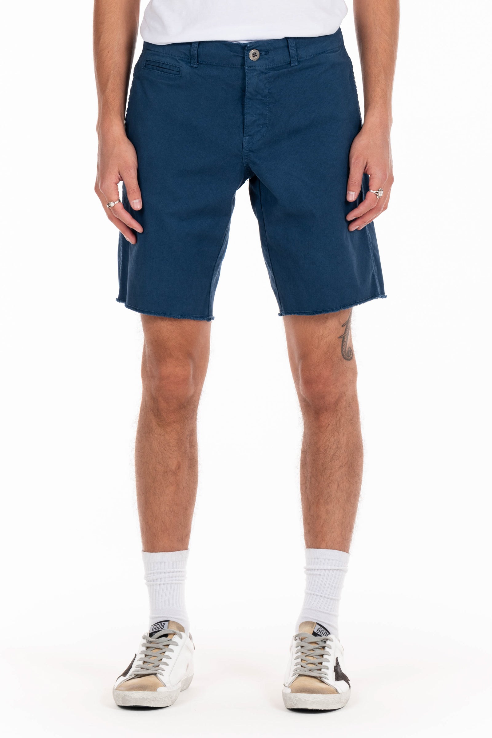 Original Paperbacks Rockland Chino Short in Ocean on Model Cropped Front View