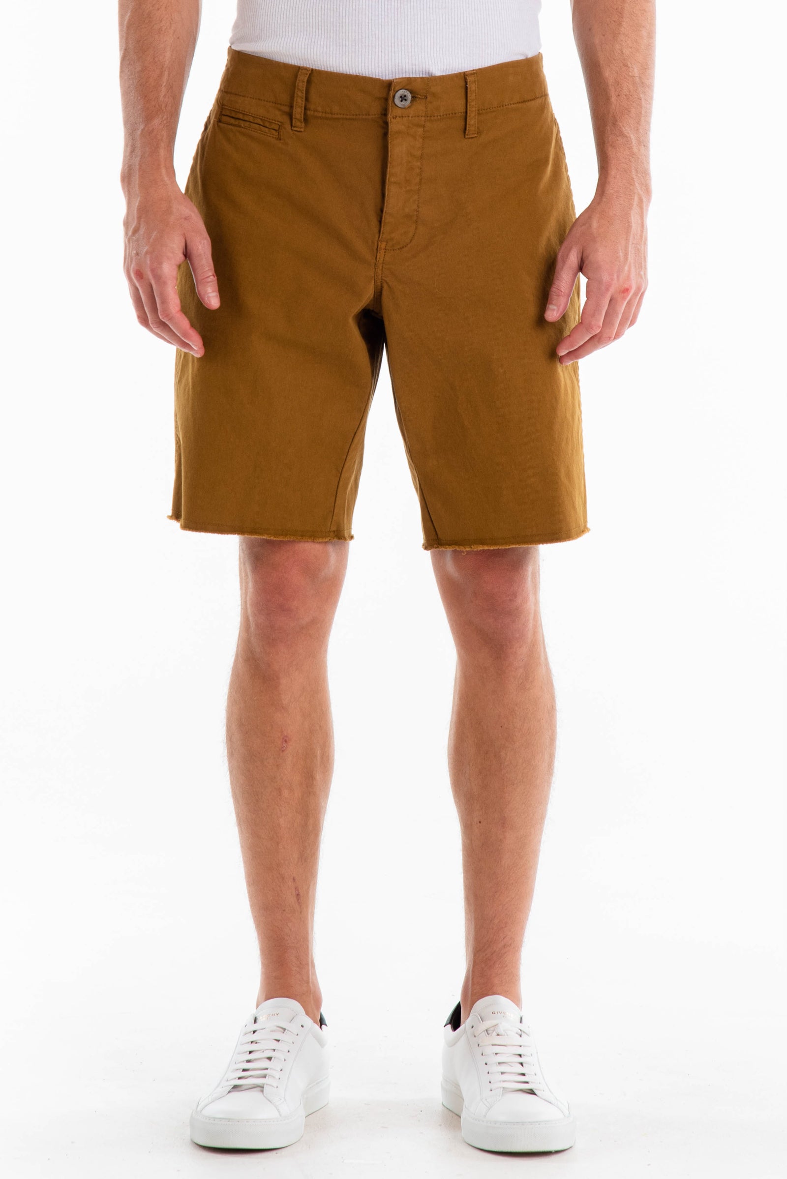 Original Paperbacks Rockland Chino Short in Ochre on Model Cropped Front View