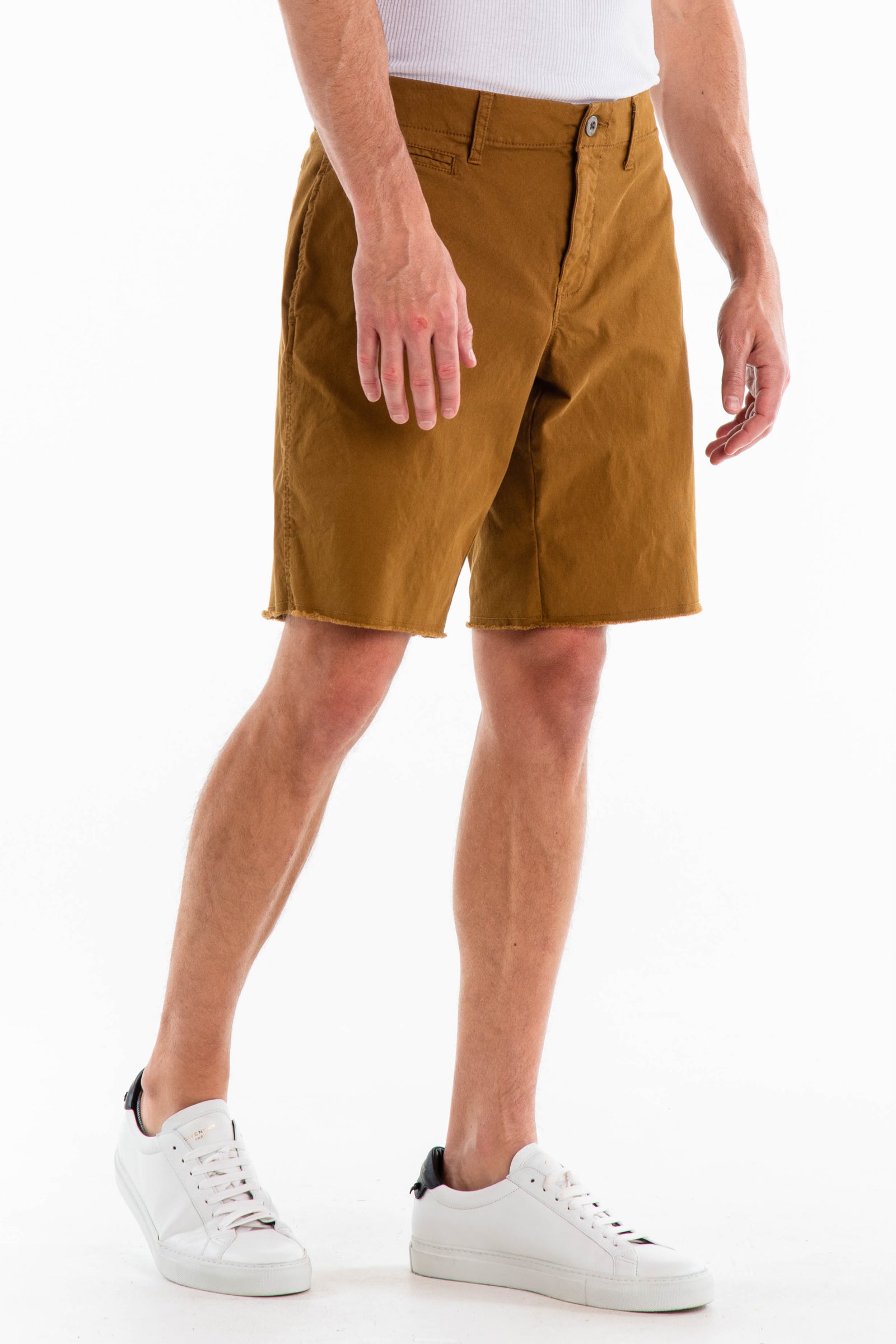Original Paperbacks Rockland Chino Short in Ochre on Model Cropped Side View