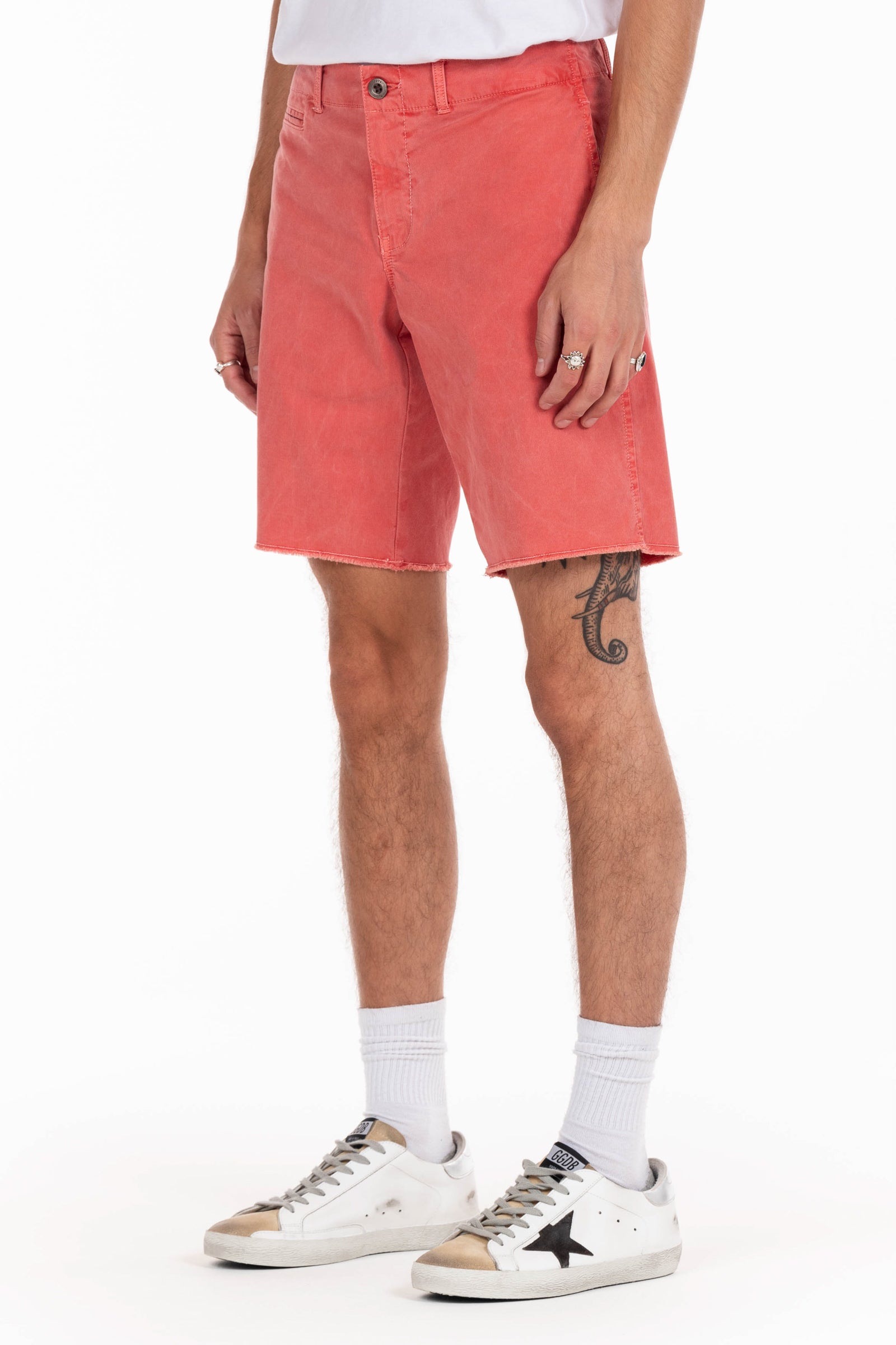 Original Paperbacks Rockland Chino Short in Persimmon on Model Cropped Side View
