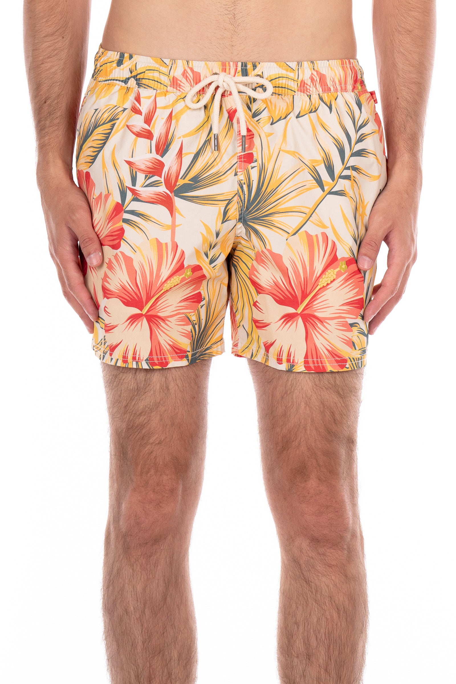 Original Paperbacks Waikiki Swim Volley Short in Cream on Model Front View