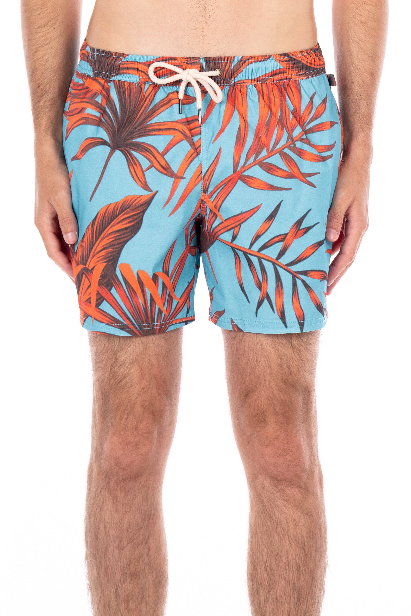 Original Paperbacks Waikiki Swim Volley Short in Turquoise and Orange on Model Front View
