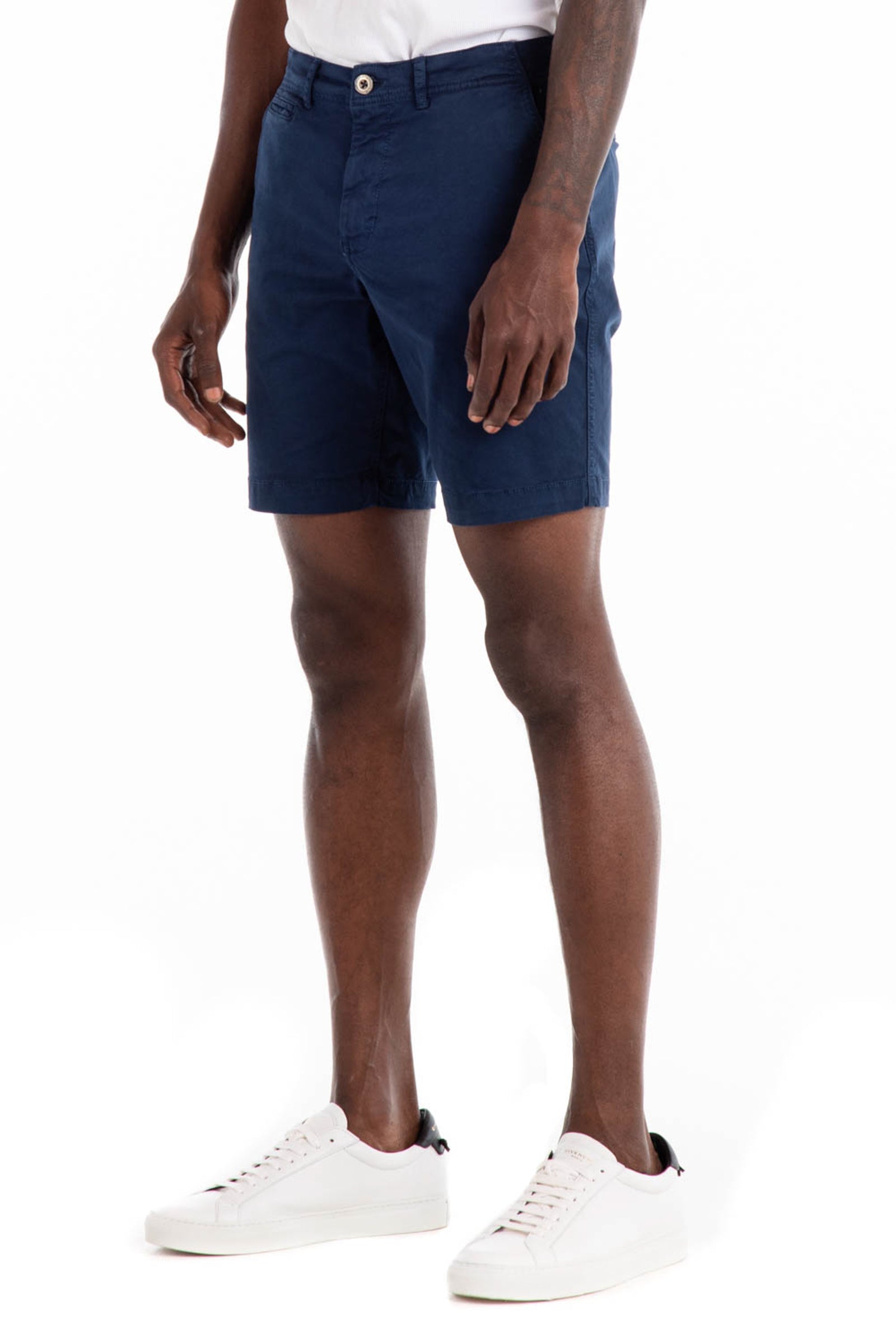 Original Paperbacks Walden Chino Short in Navy on Model Cropped Side View