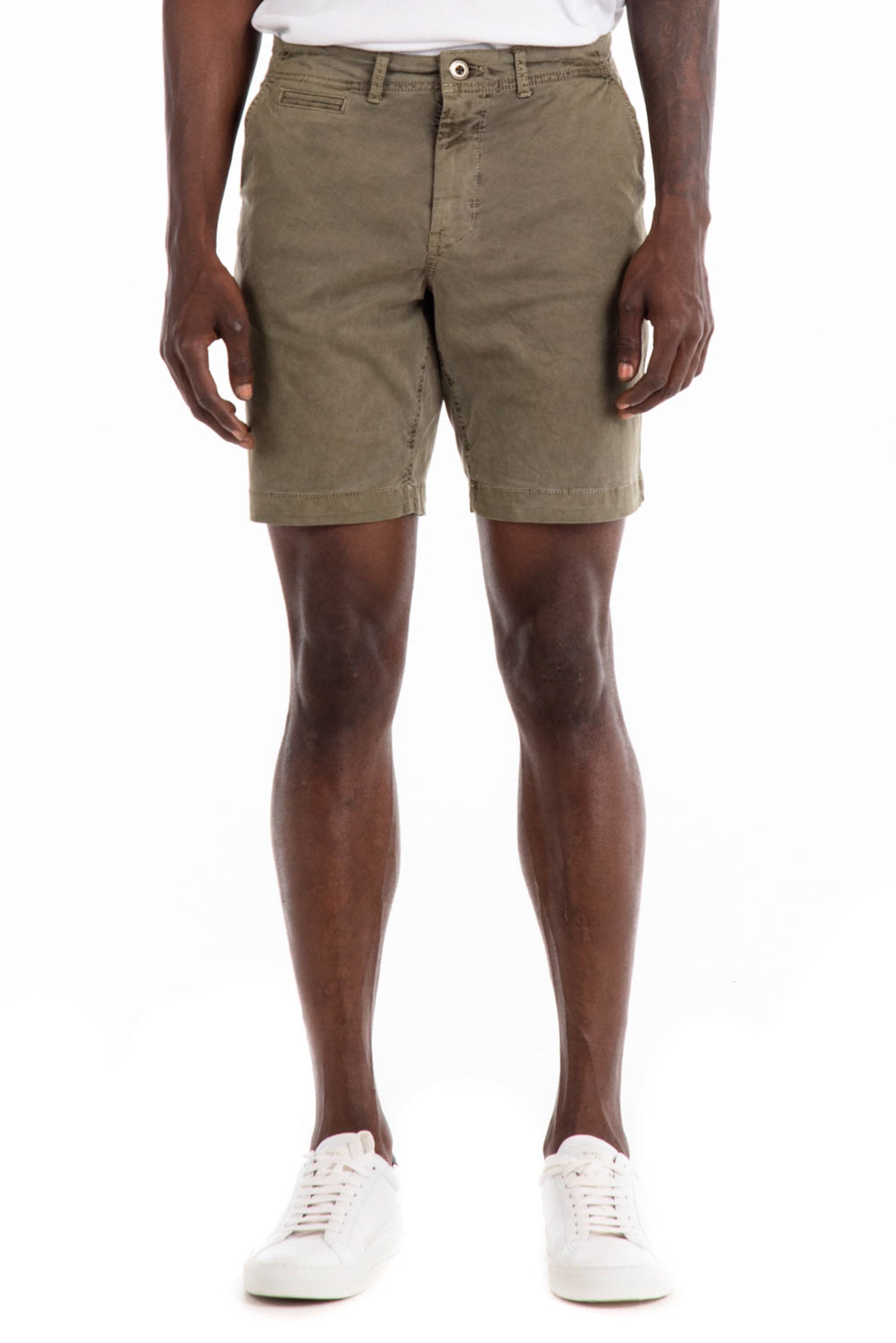 Original Paperbacks Walden Chino Short in Olive on Model Cropped Front View